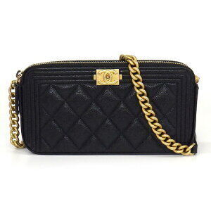 Chanel Boy Chain Wallet black grained calfskin caviar leather